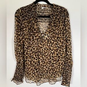 Veronica Beard Jaz Leopard brown black print silk blouse w/cami adjustable sz 6
